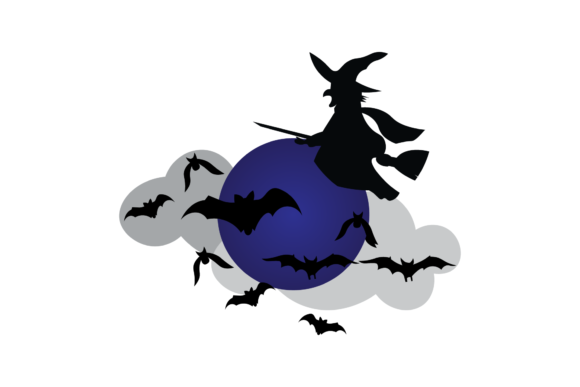 Halloween Moon Witch Bat Illustrations for Graphics