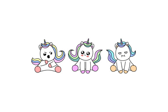 Unicorn Illustrations & Graphics Kawaii Vector Set