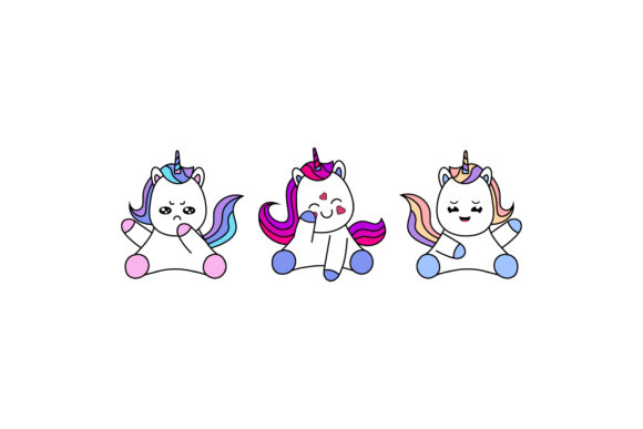 Unicorn Kawaii Vectors Illustrations Set for Graphics
